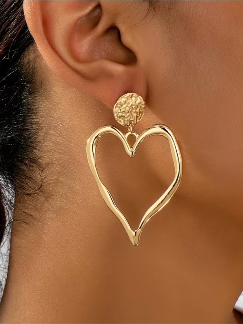 NEW! Big Gold Heart Drop Earrings. Statement Heart Hoop Earrings ❤️